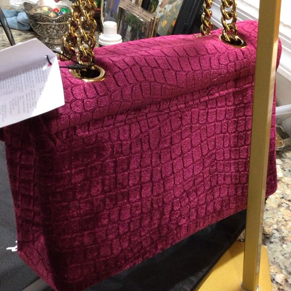 NEW Kurt Geiger Wine Velvet Brixton Bag (large)
